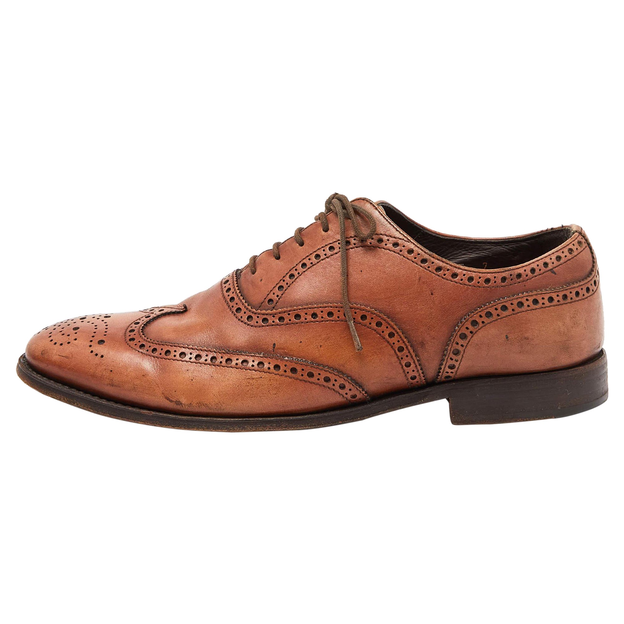 Prada Brown Leather Lace Up Oxfords Size 41 For Sale