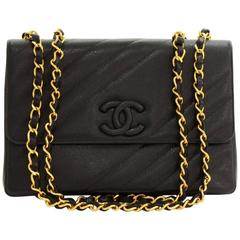 Vintage Chanel 12" Jumbo Black Quilted Caviar Leather Shoulder Flap Bag