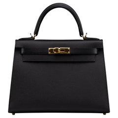 NEW Hermes Kelly 28 Epsom Sellier Leder Schwarz Gold Hardware