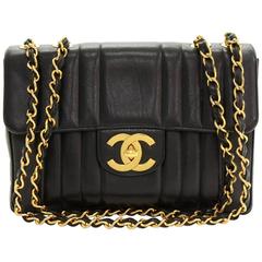 Retro Chanel 12" Jumbo Black Vertical Quilted Caviar Leather Shoulder Flap Bag