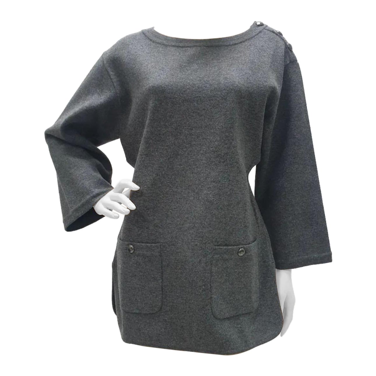 Chanel - Pull tunique en laine grise - Tops en vente