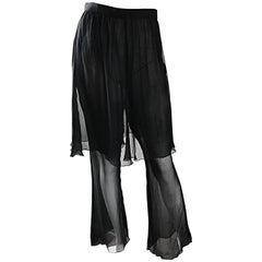 Karl Lagerfeld Vintage Sensacional Falda Pantalón 90s Seda Negra Chiffon Pata Ancha