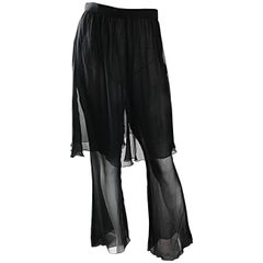 Karl Lagerfeld Vintage Sensational Black Silk Chiffon 90s Wide Leg Pants Skirt