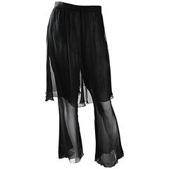 Sensational Vintage Karl Lagerfeld Black Silk Chiffon 90s Wide Leg Pants Skirt 2
