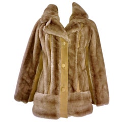 Chic 1960s Lilli Ann Light Brown Faux Fur And Suede Leather Vintage Swing Coat