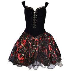 Vintage Vicky Tiel Couture Fabulous Red Plaid Corset Holiday Taffeta Lace Dress