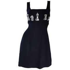 1990er Nicole Miller Vintage Schwarz und Weiß ' Schach ' besticktes schwarzes Kleid 4