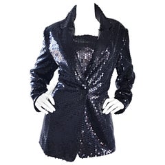 1990s Nicole Miller Size 12 Black Sequin Blazer and Top Retro 90s Jacket Set