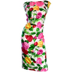 Gorgeous 1950s I Magnin Demi Couture Silk Rose Flower 50s 60s Vintage Dress