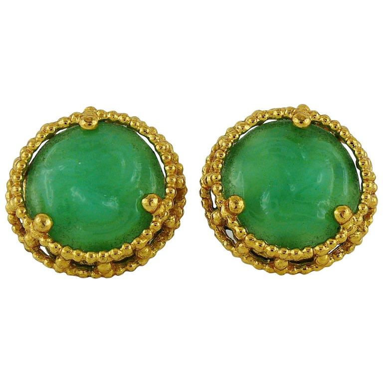 Yves Saint Laurent YSL Vintage Faux Jade ClipOn Earrings at 1stDibs
