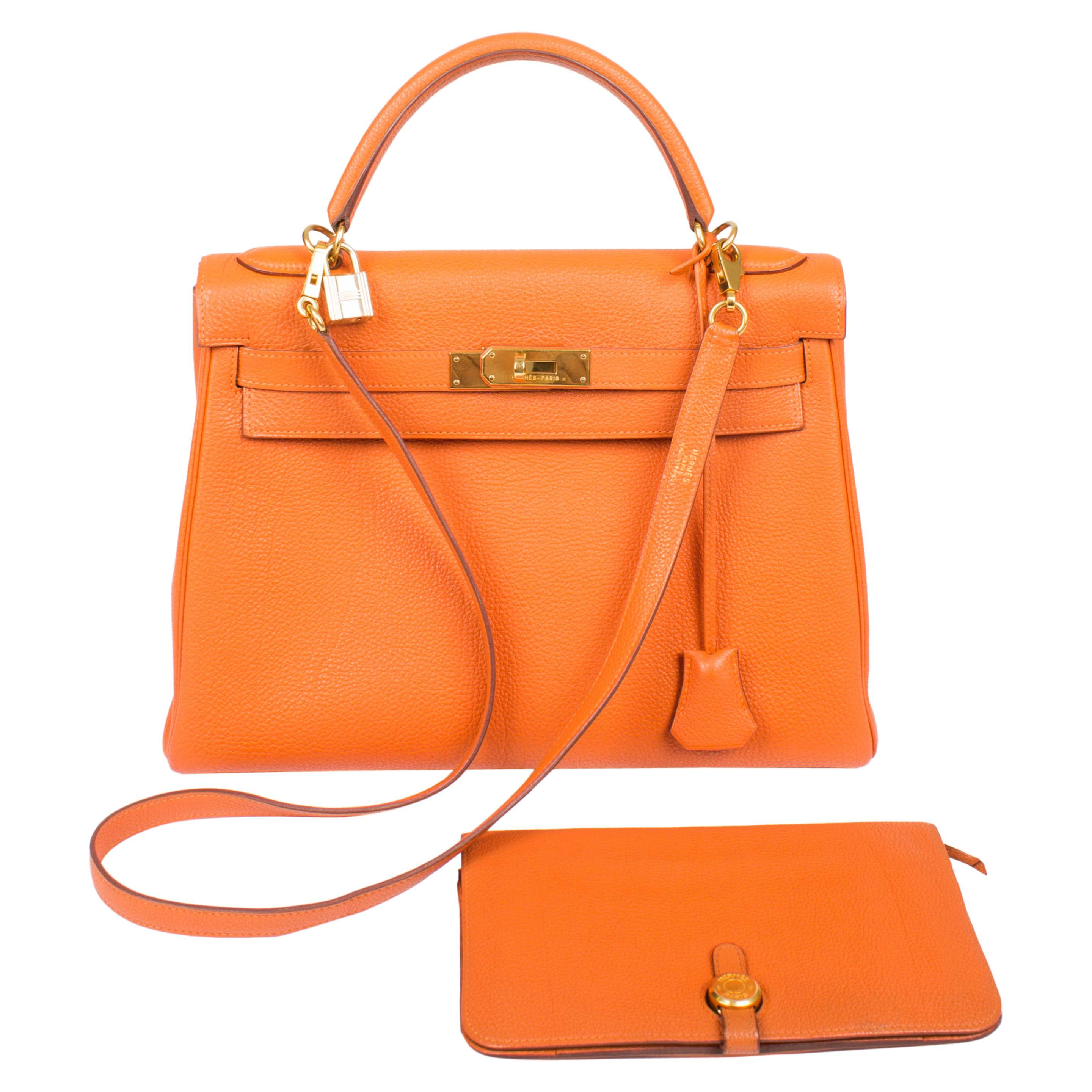 Hermès Kelly Bag 32 Togo Leather - orange H & wallet