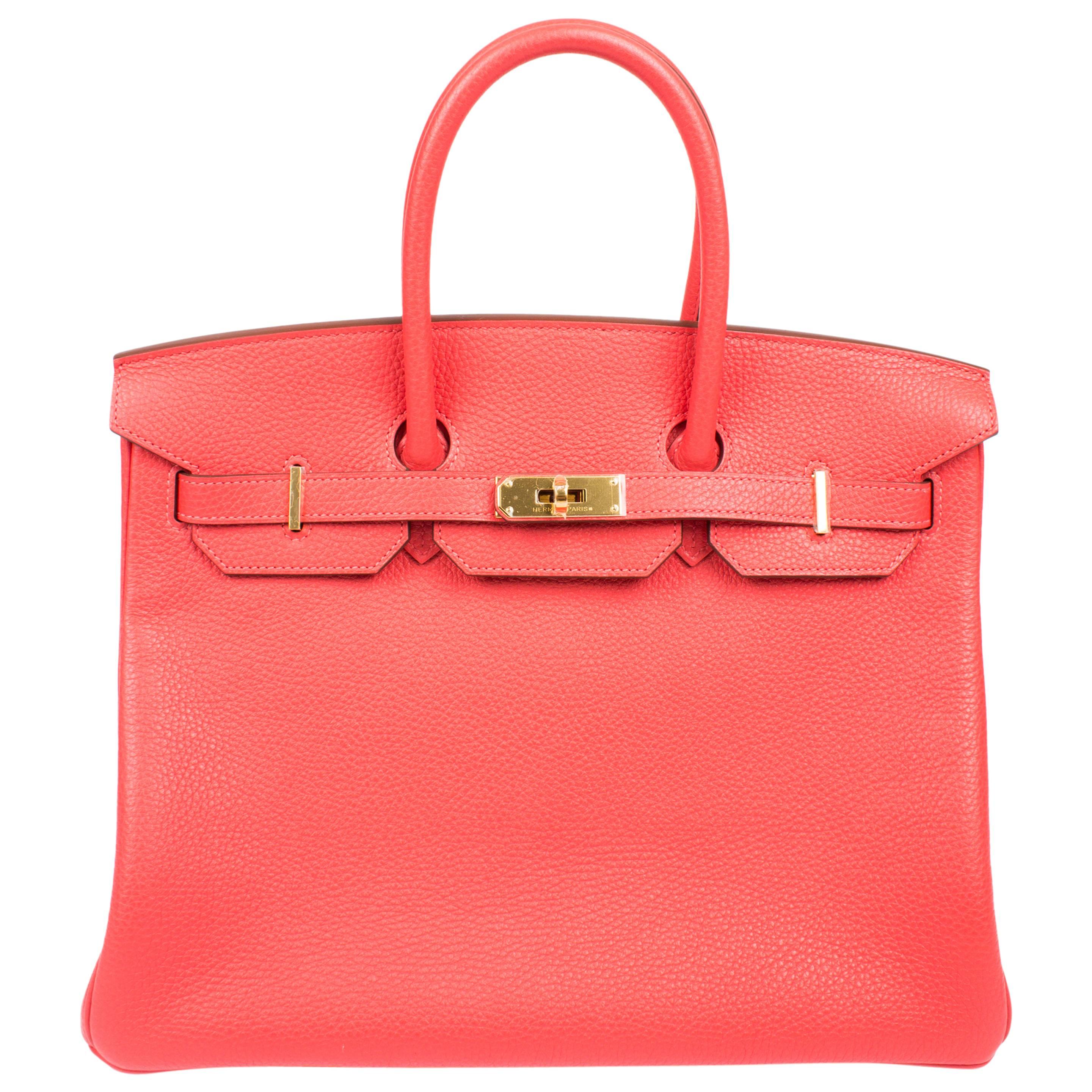 Hermès Birkin Bag 35 Taurillon Clemence Rouge Pivoine - goldtone hardware