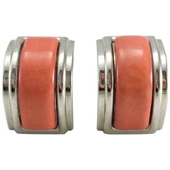 Hermes Curved Faux Coral Clip-On Earrings - 1990's