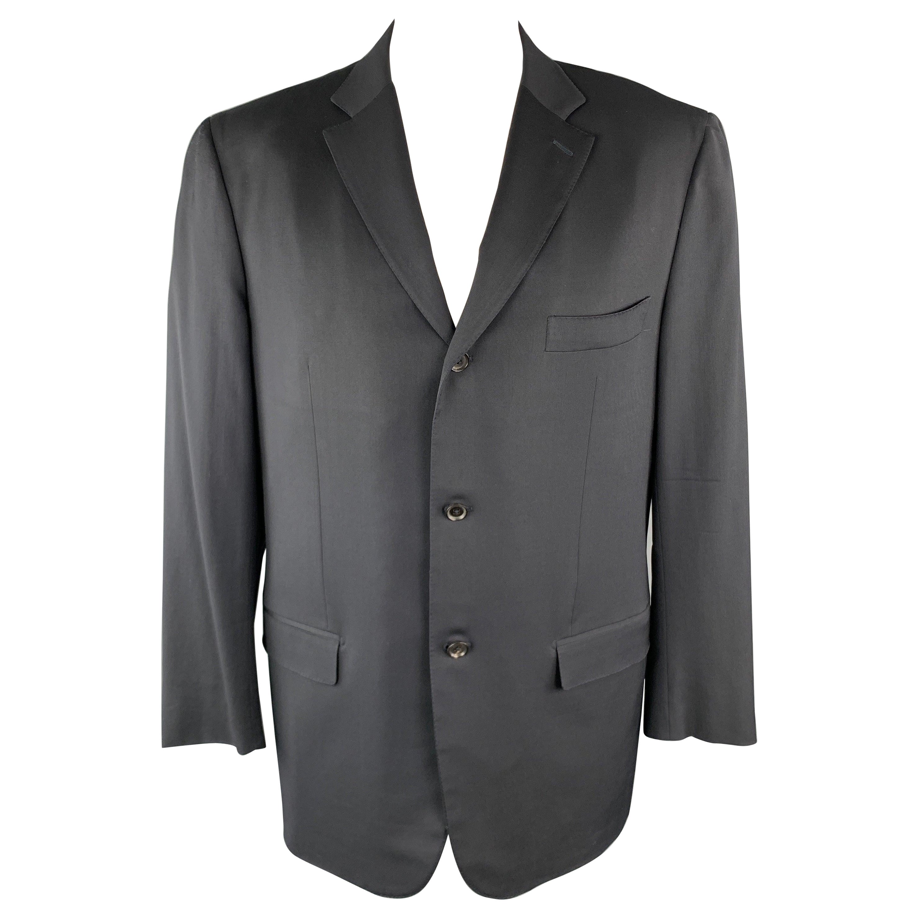 ISAIA 48 Long Black Wool Notch lapel Single Breasted Sport Coat For Sale