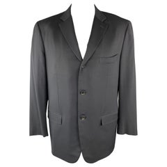 ISAIA 48 long manteau de sport croisé à revers en laine noire