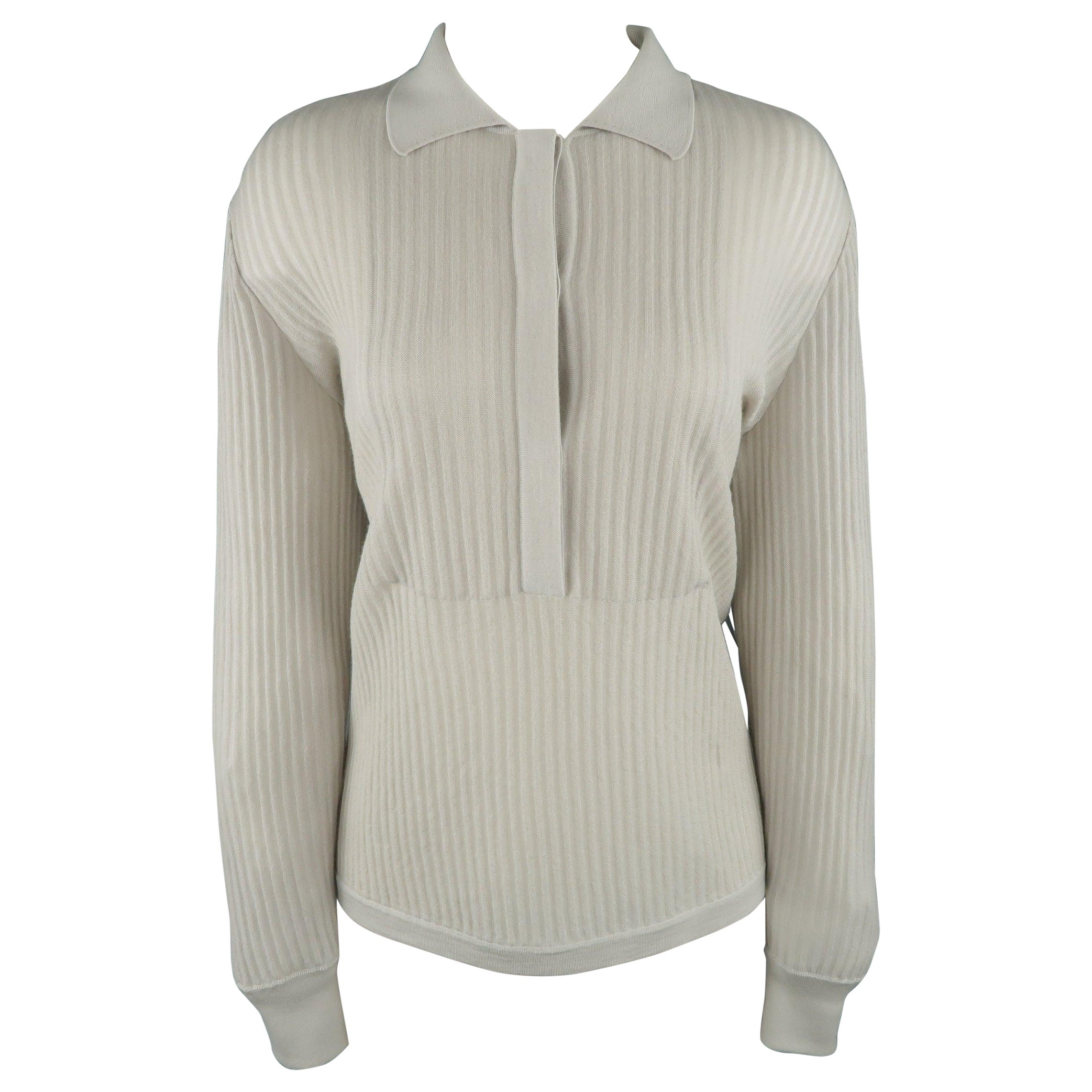 GIORGIO ARMANI Size 10 Light Gray Ribbed Cashmere Collared Pullover For Sale