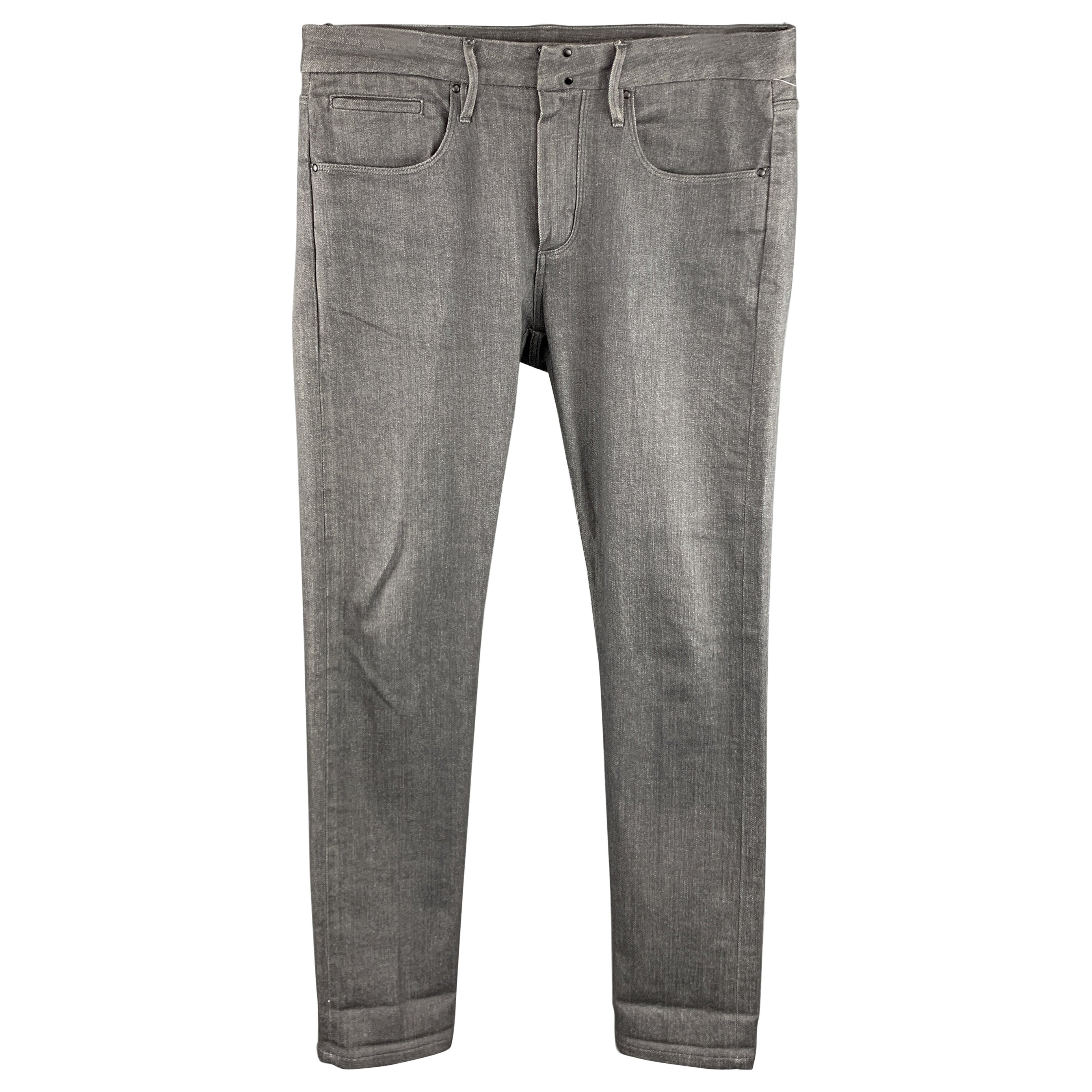 EMPORIO ARMANI Size 32 x 32 Charcoal Cotton Zip Fly Jeans For Sale