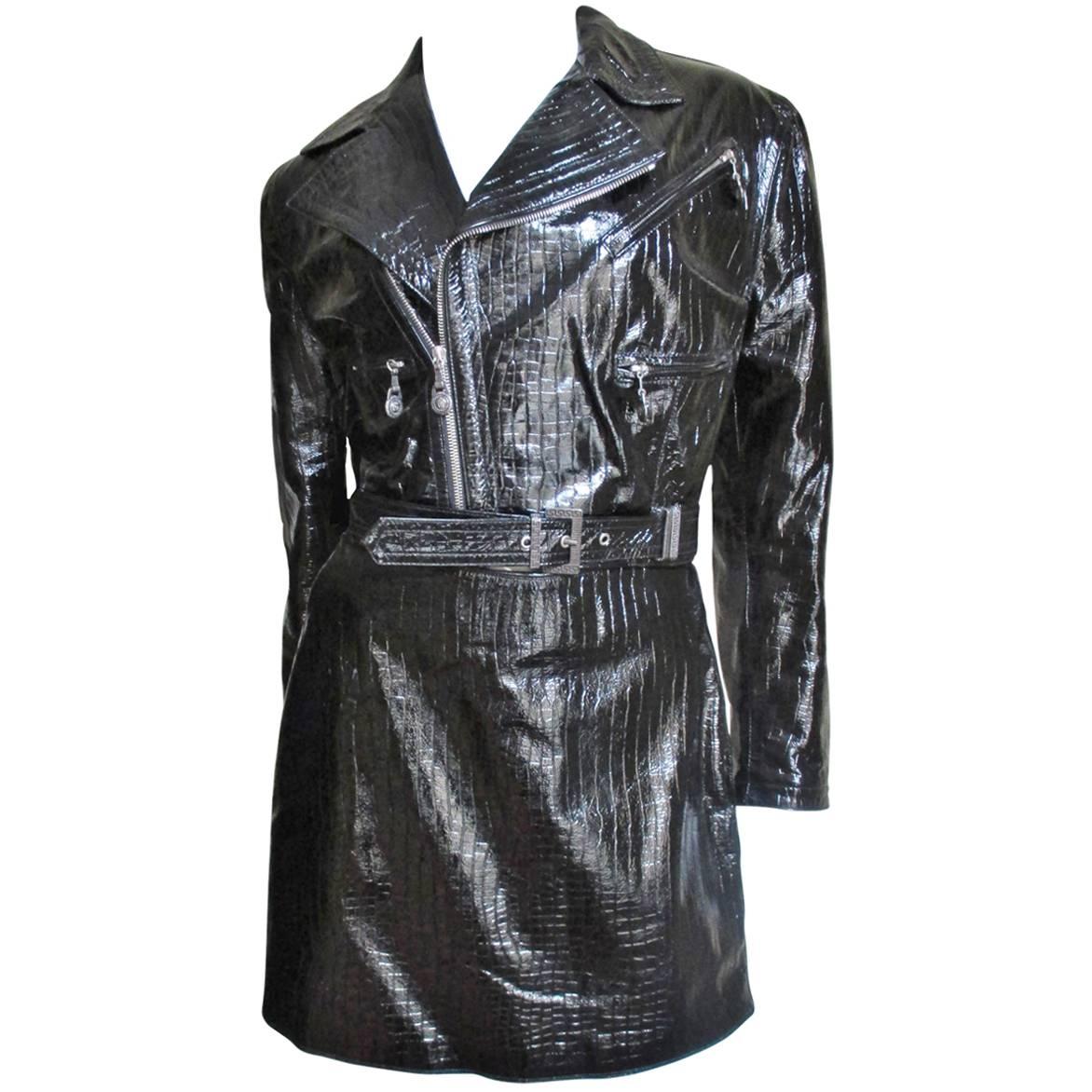 1990s Gianni Versace Patent Leather Motorcycle Jacket and Skirt