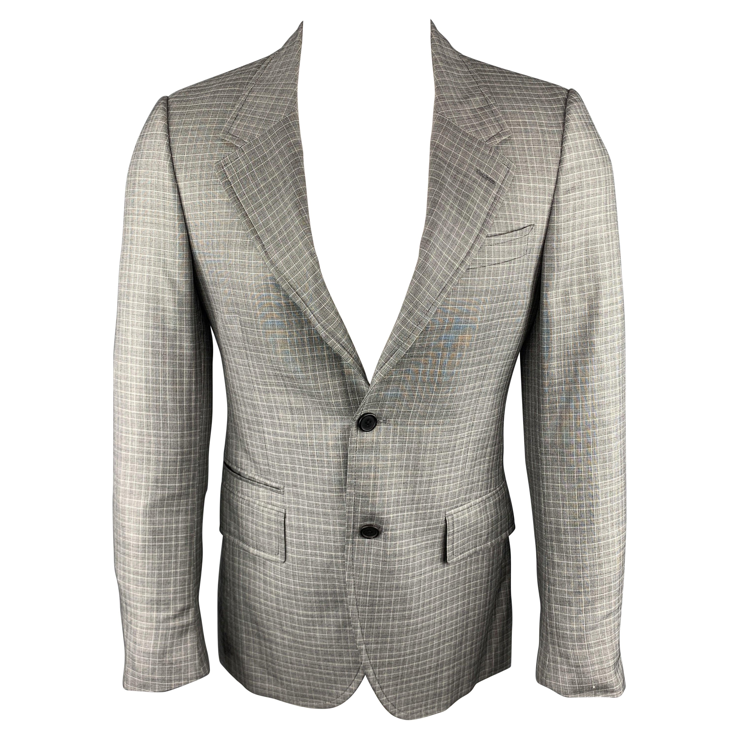 PRADA Size 38 Regular Plaid Grey Wool / Silk Notch Lapel Sport Coat For Sale