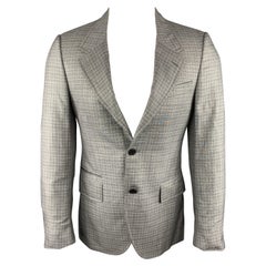 PRADA - Manteau de sport à carreaux, gris, en laine et soie, à revers clouté, taille 38