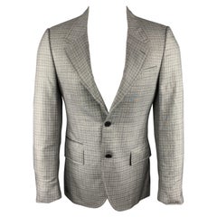 PRADA Cappotto sportivo a quadri grigio in lana e seta con risvolto a tacche, taglia 38 regolare
