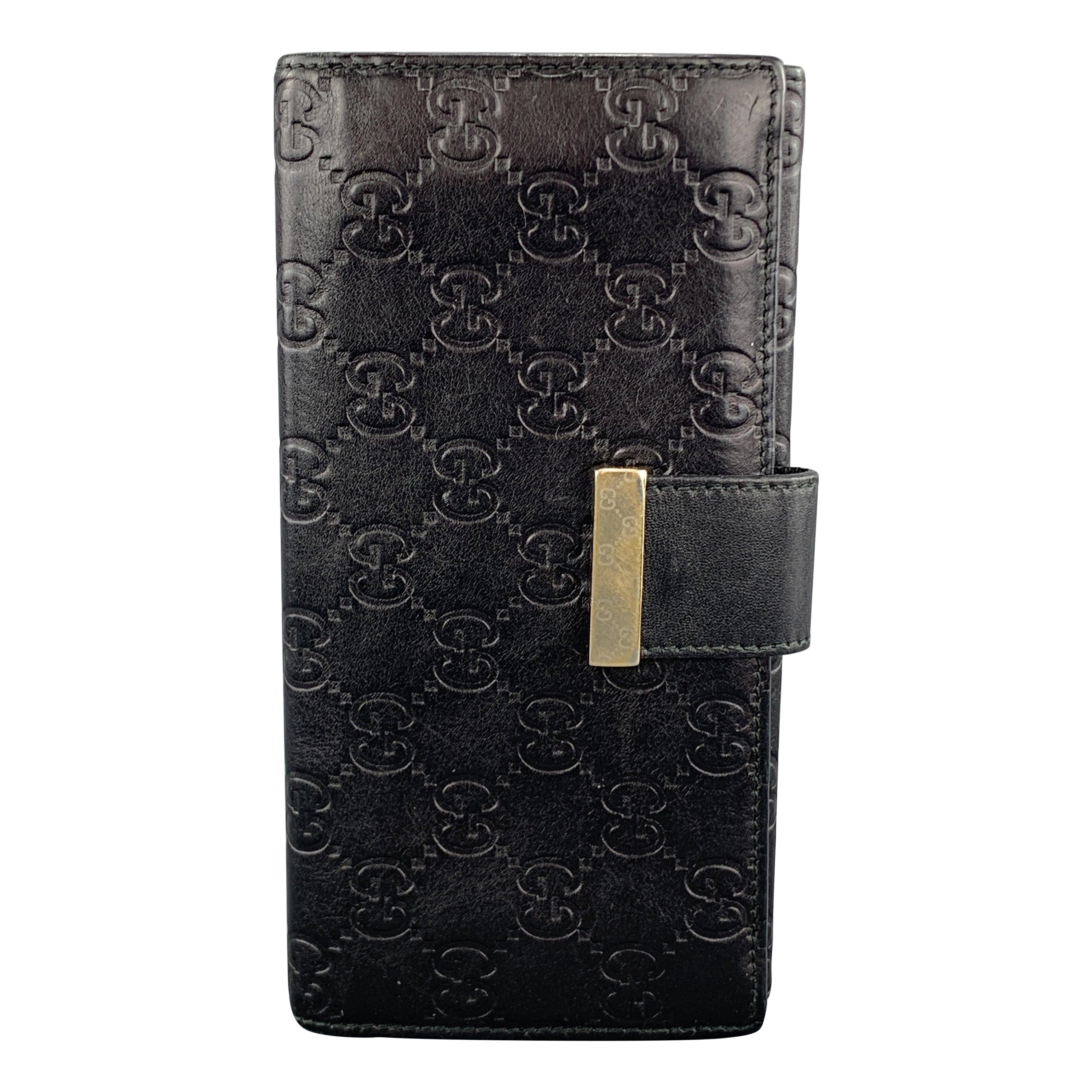 GUCCI Monogram Embossed Black Leather Checkbook Wallet For Sale