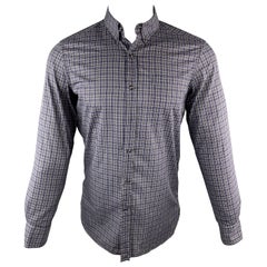 YVES SAINT LAURENT Size S Gray & Navy Plaid Cotton Button Down Long Sleeve Shirt