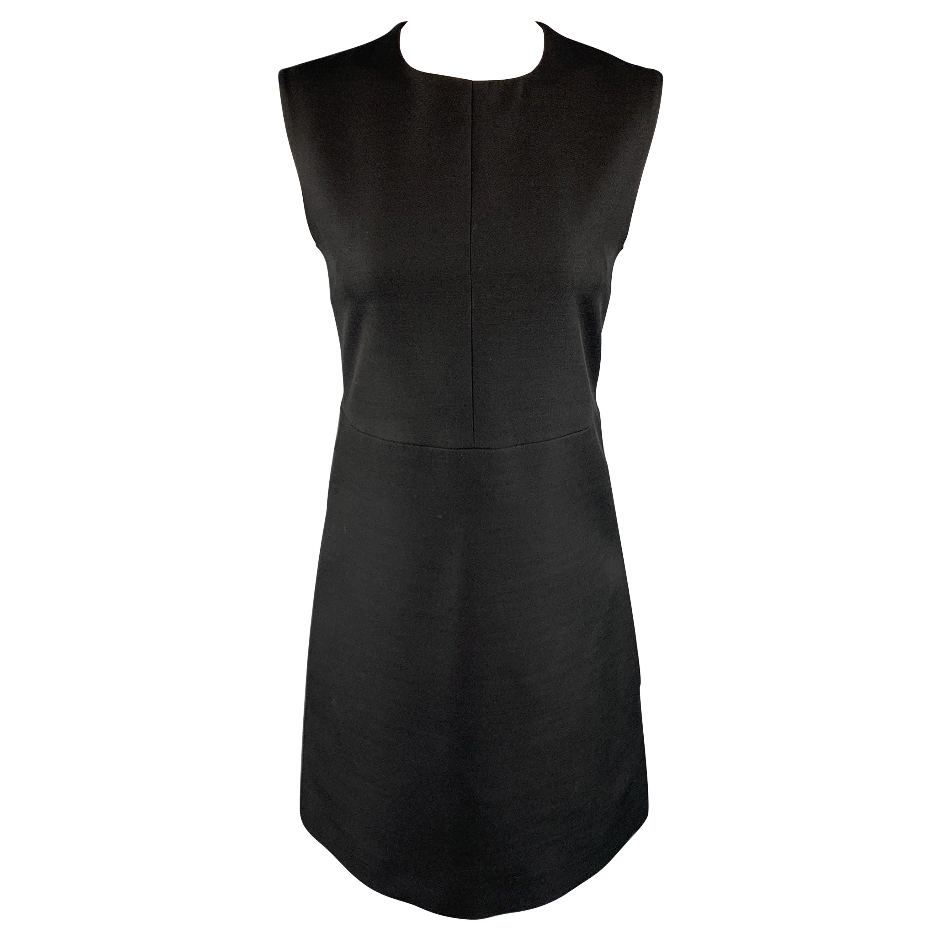 CELINE Size 2 Black Structured Sleeveless A Line Shift Dress For Sale