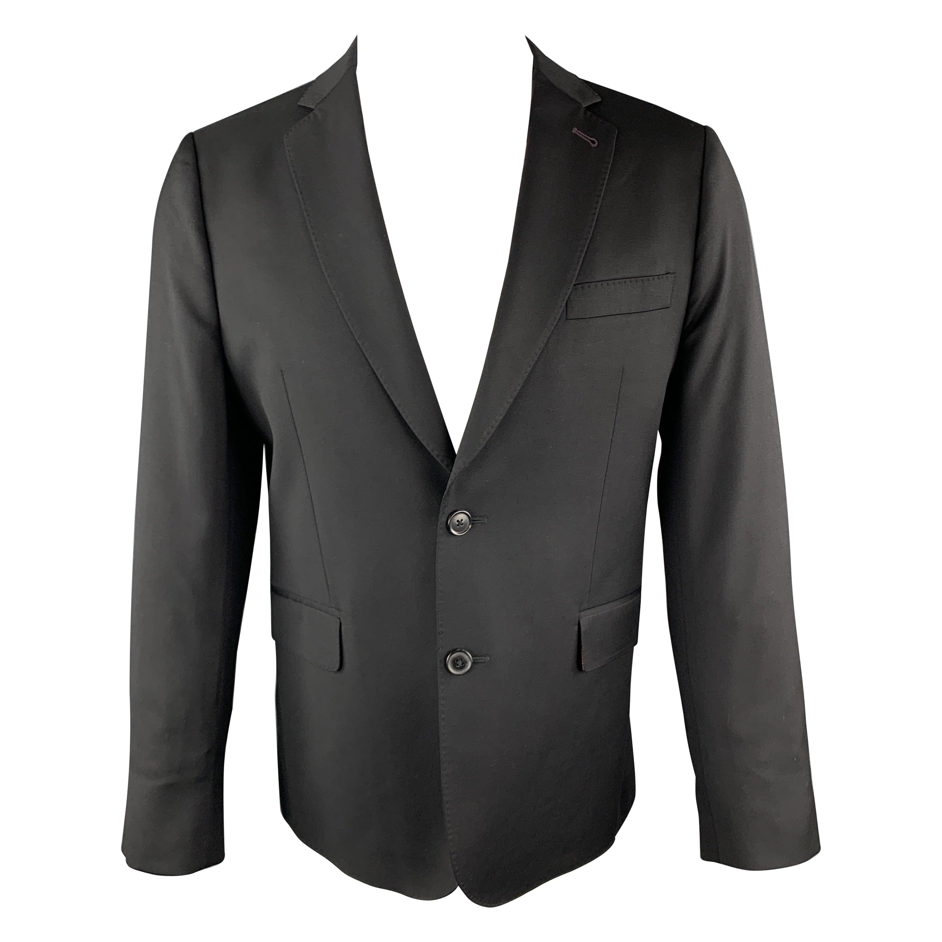 PAUL SMITH Size 42 Short Solid Black Wool Notch Lapel Sport Coat For Sale