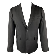 PAUL SMITH Size 42 Short Solid Black Wool Notch Lapel Sport Coat