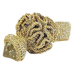 Golden Thread One Of a Kind Crochet Ring aqua pyramid shaped Fluorite stone s