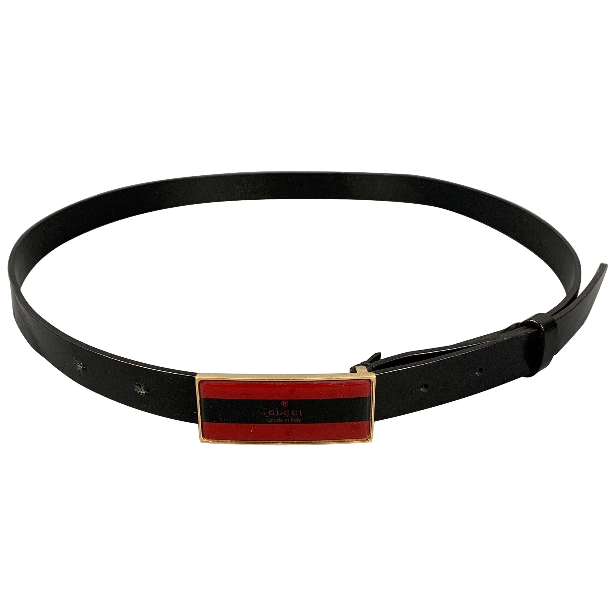 GUCCI Size 40 Black Leather Belt For Sale