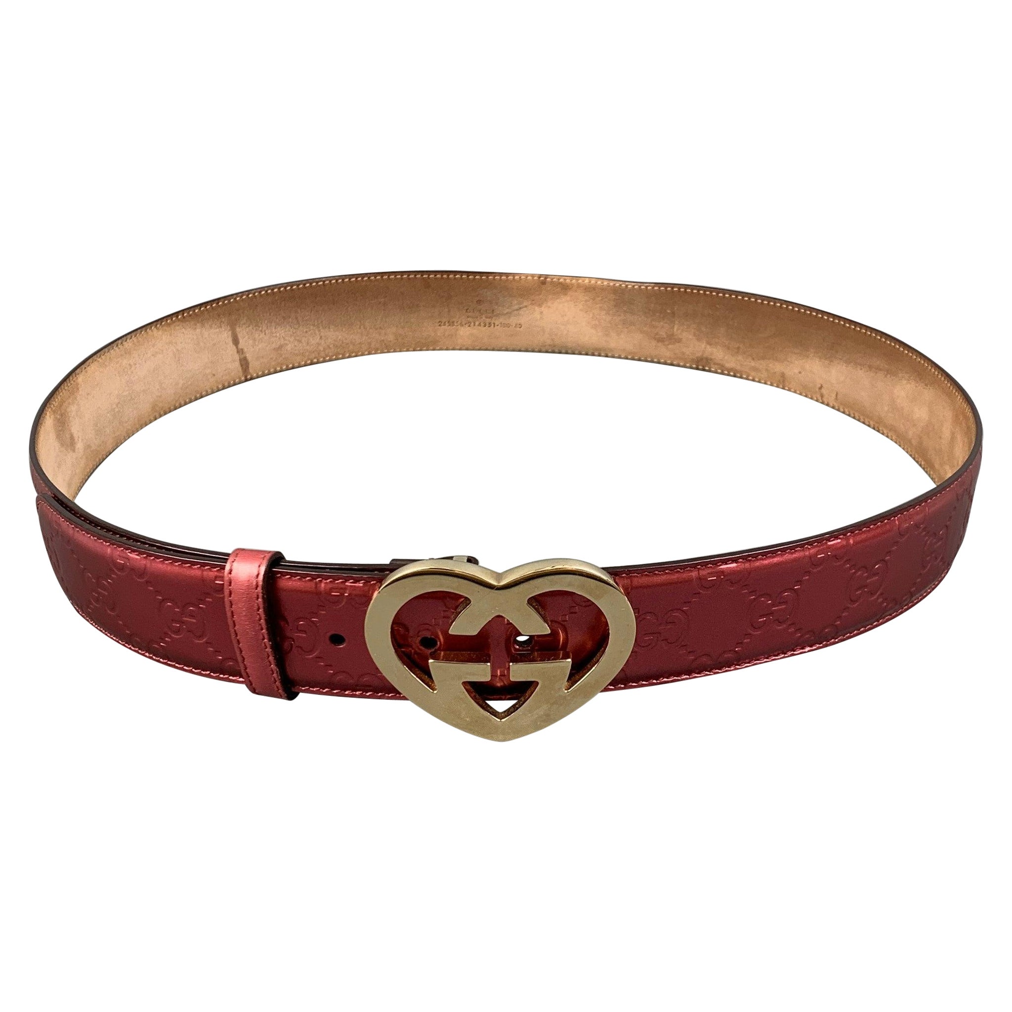 GUCCI 'Guccisima Interlocking' GG Heart Waist Size 40 Pink Embossed Leather Belt