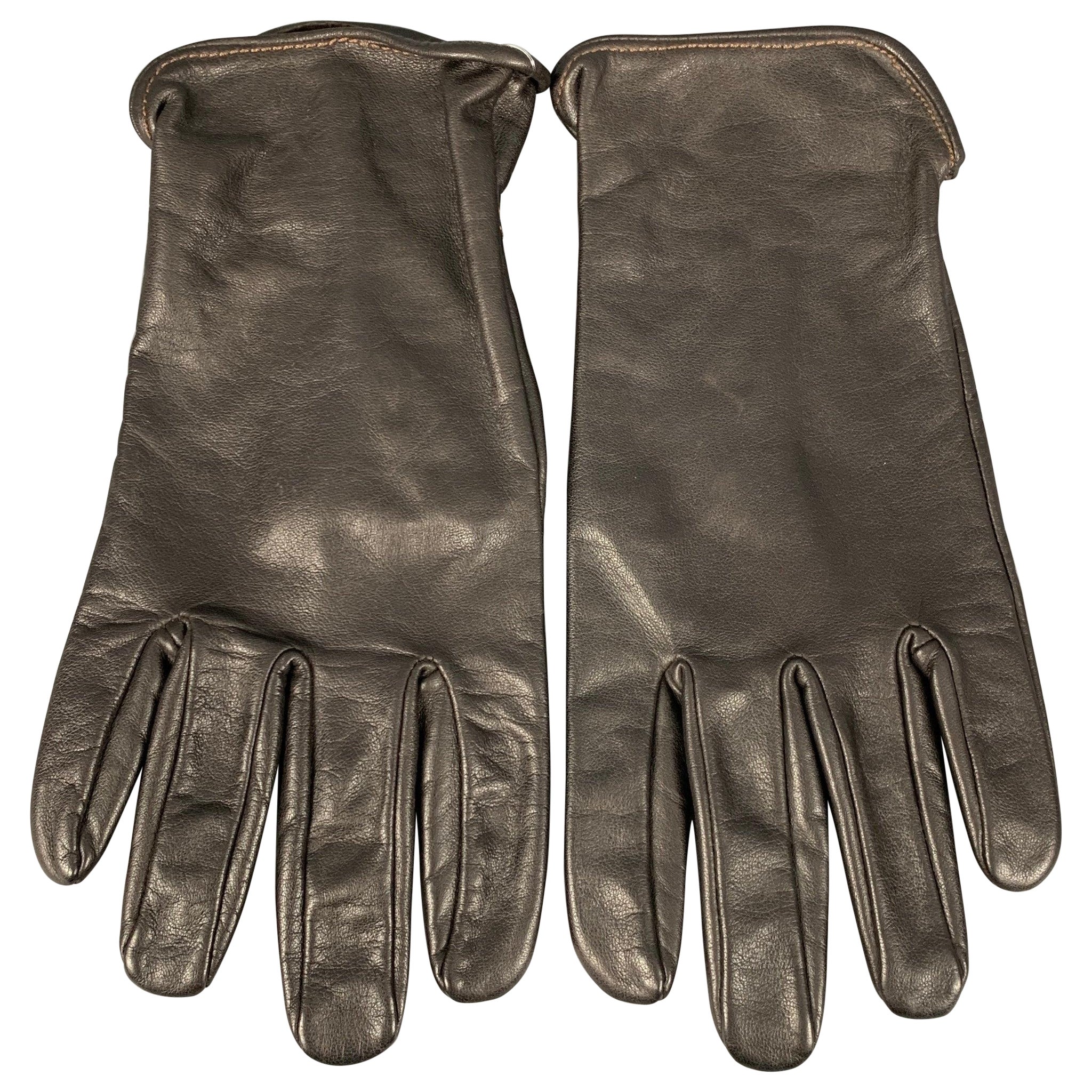 JIL SANDER Size L Brown Solid Leather Gloves For Sale