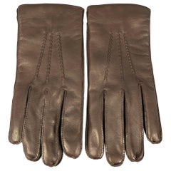 RALPH LAUREN Size 9 Brown Leather Cashmere Gloves