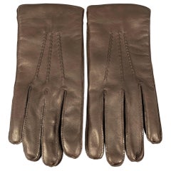 Used RALPH LAUREN Size 9 Brown Leather Cashmere Gloves