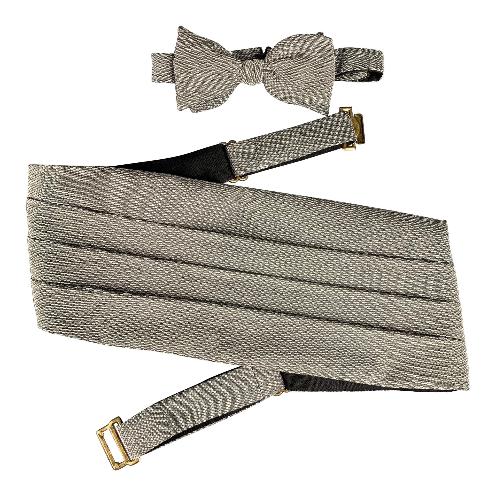 GIORGIO ARMANI Grey Blue Nailhead Silk Cummerbund Bow Tie Set For Sale
