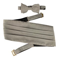GIORGIO ARMANI Grey Blue Nailhead Silk Cummerbund Bow Tie Set