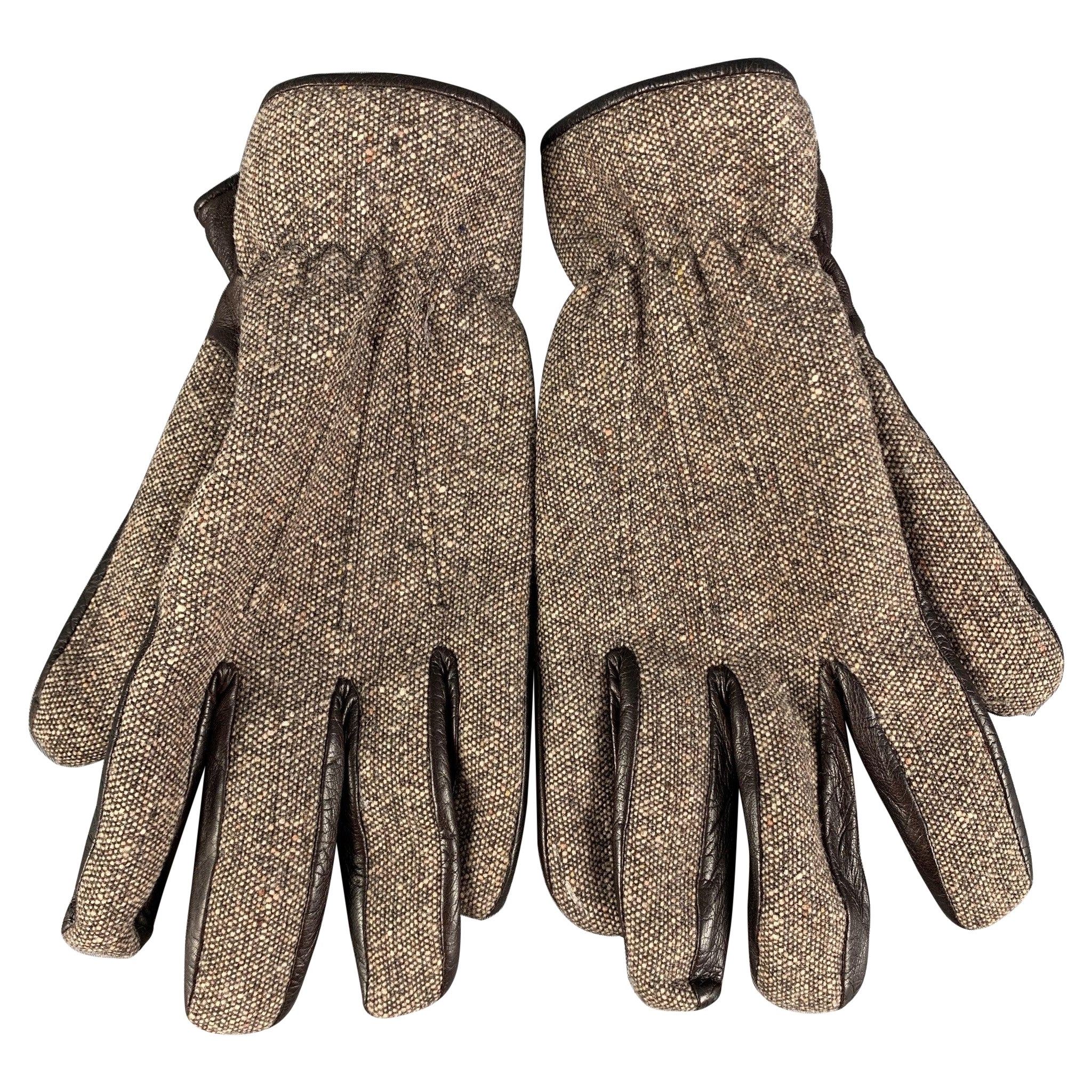GIVENCHY Size 9 Brown Cream Mixed Materials Lamb Skin Angora Wool Gloves For Sale