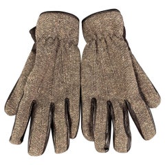 GIVENCHY Size 9 Brown Cream Mixed Materials Lamb Skin Angora Wool Gloves