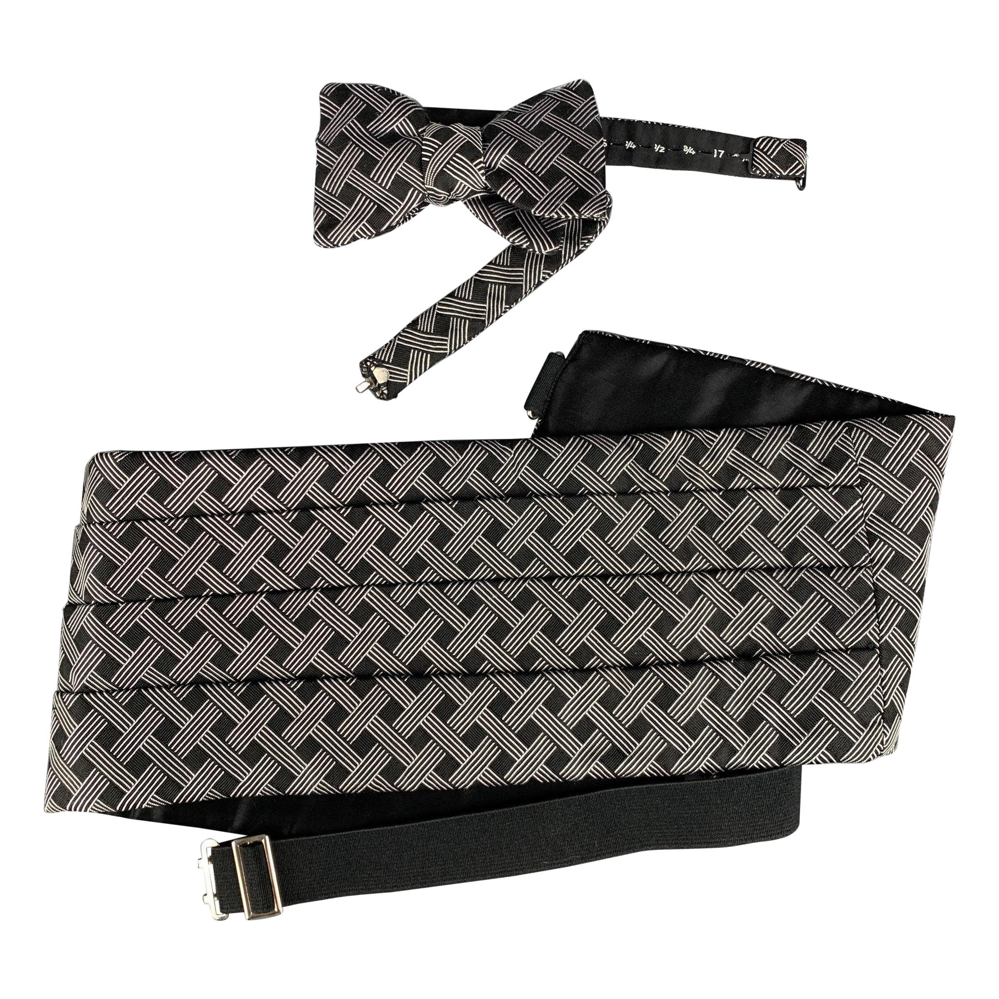 TURNBULL & ASSER Black White Checkered Silk Cummerbund