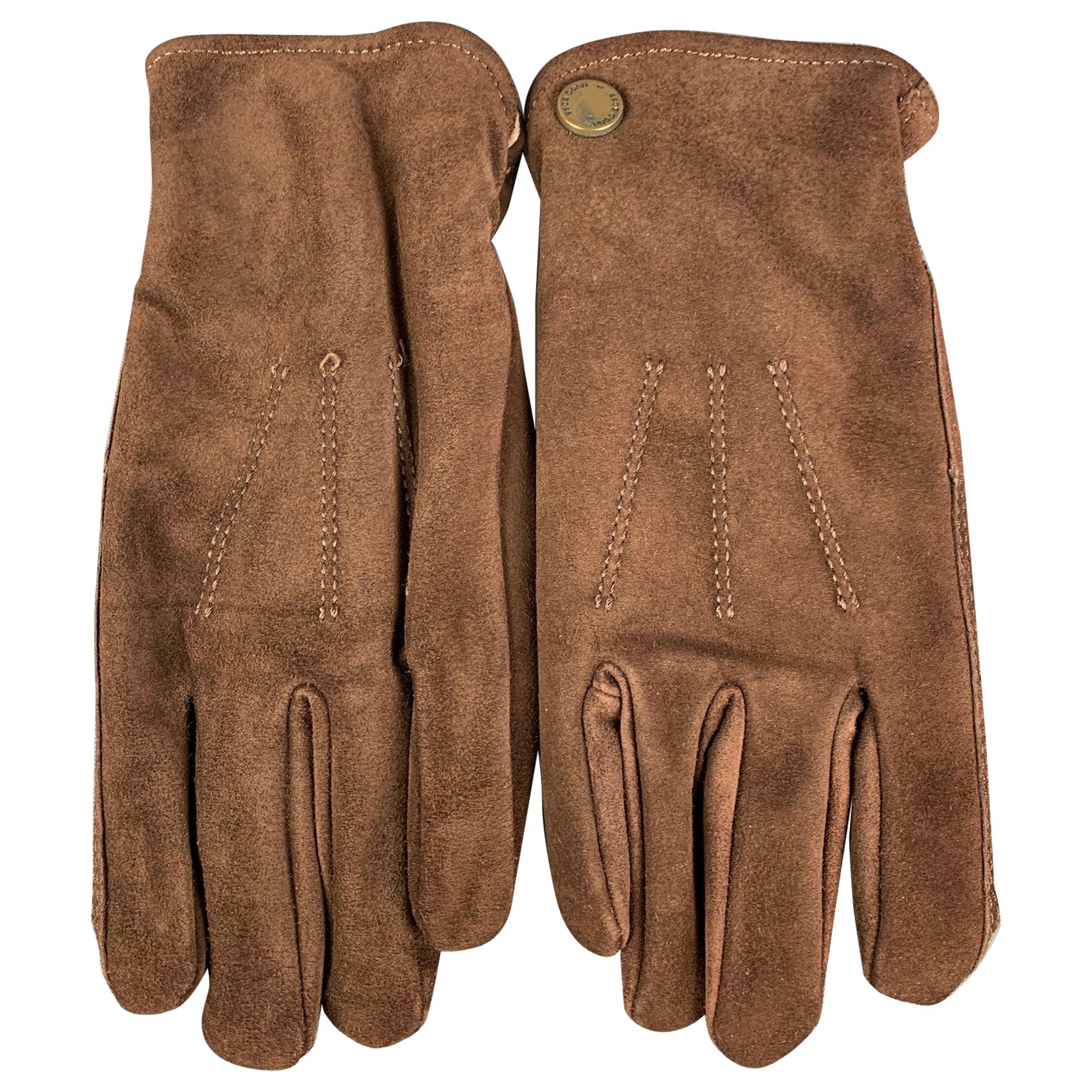 HUGO BOSS Brown Suede Gloves For Sale