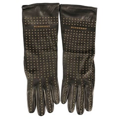 BURBERRY PRORSUM Black Gold Studded Kidskin Leather Silk Lined Gloves