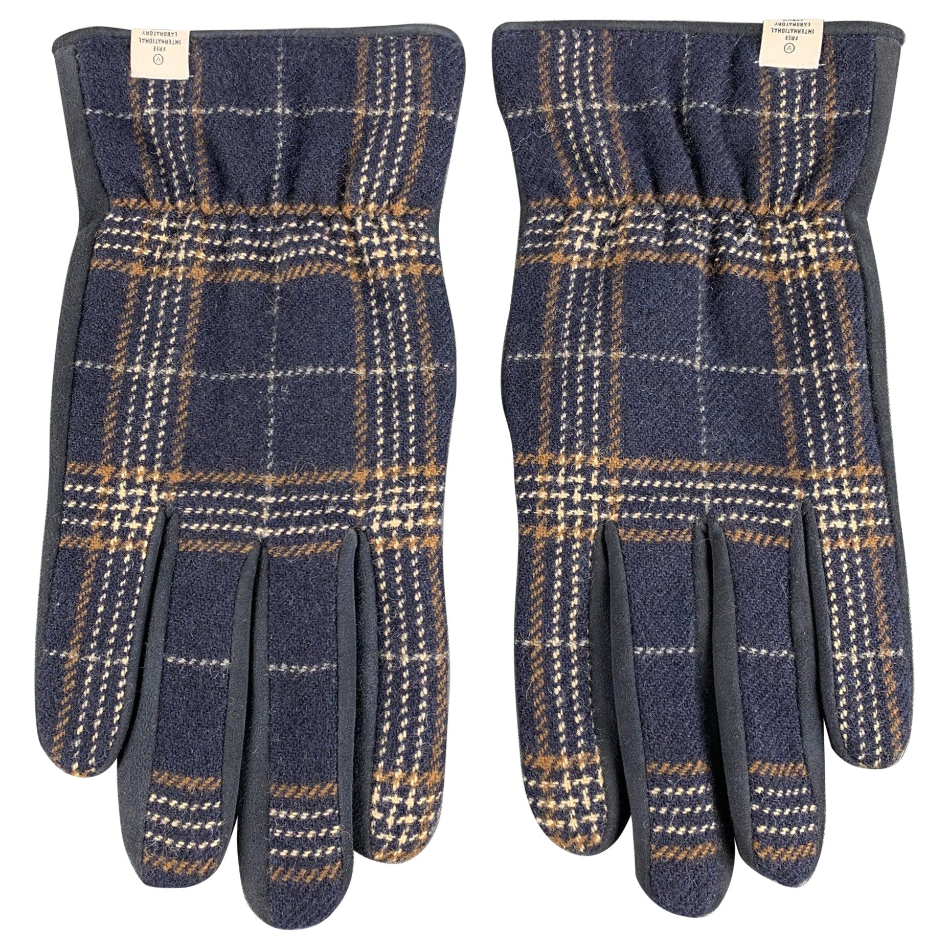 VISVIM Navy Taupe Plaid Suede Cashmere Gloves For Sale