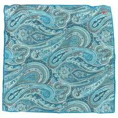 ISAIA Turquoise Taupe Paisley Cotton Silk Pocket Square