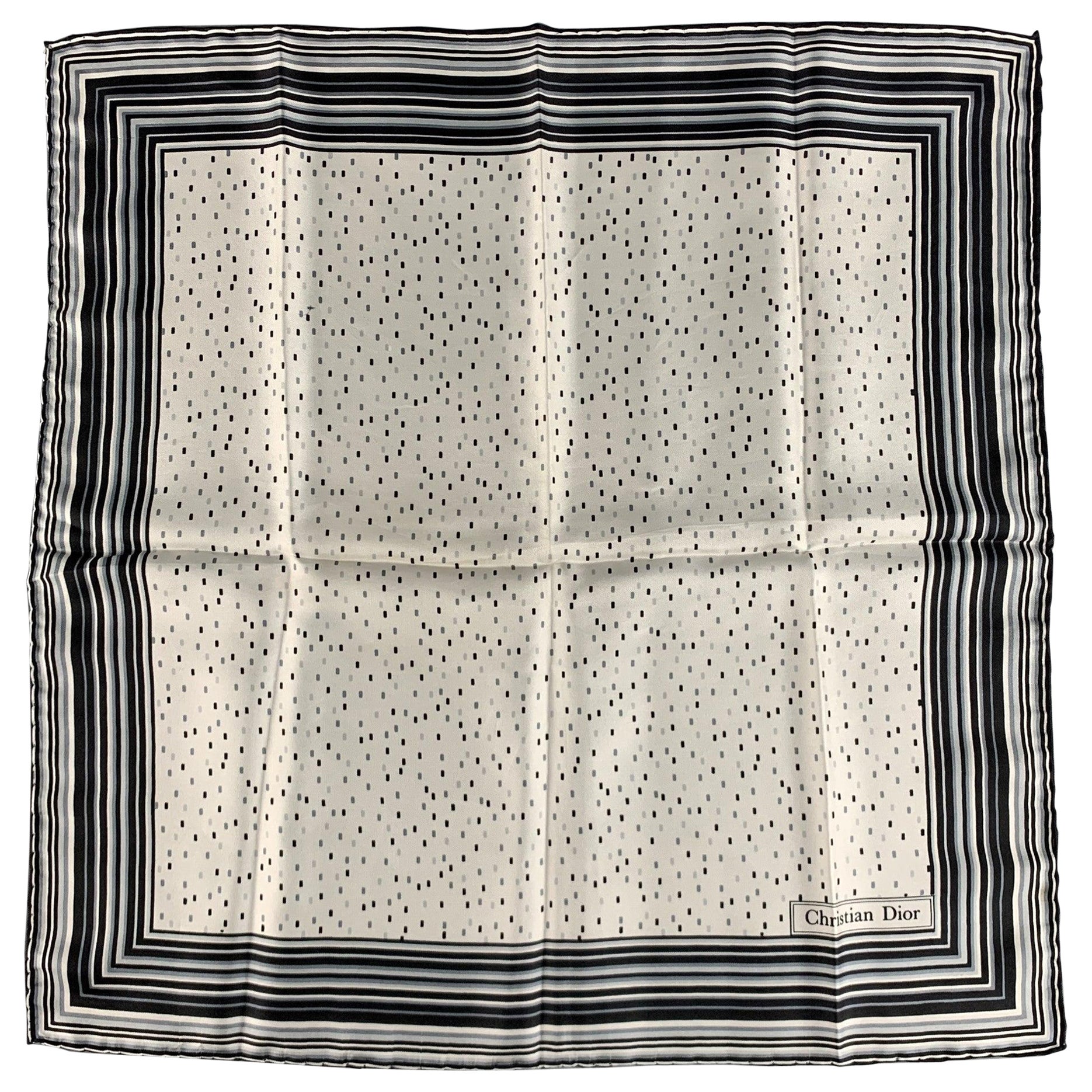 CHRISTIAN DIOR Cream Black Dots Silk Pocket Square