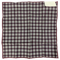 BRUNELLO CUCINELLI Burgundy Grey Tartan Cotton Pocket Square