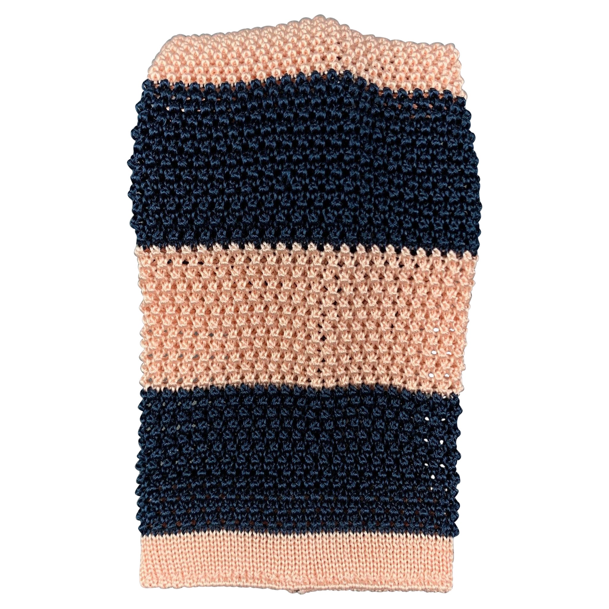 PAUL SMITH Navy Pink Knitted Silk Tie For Sale