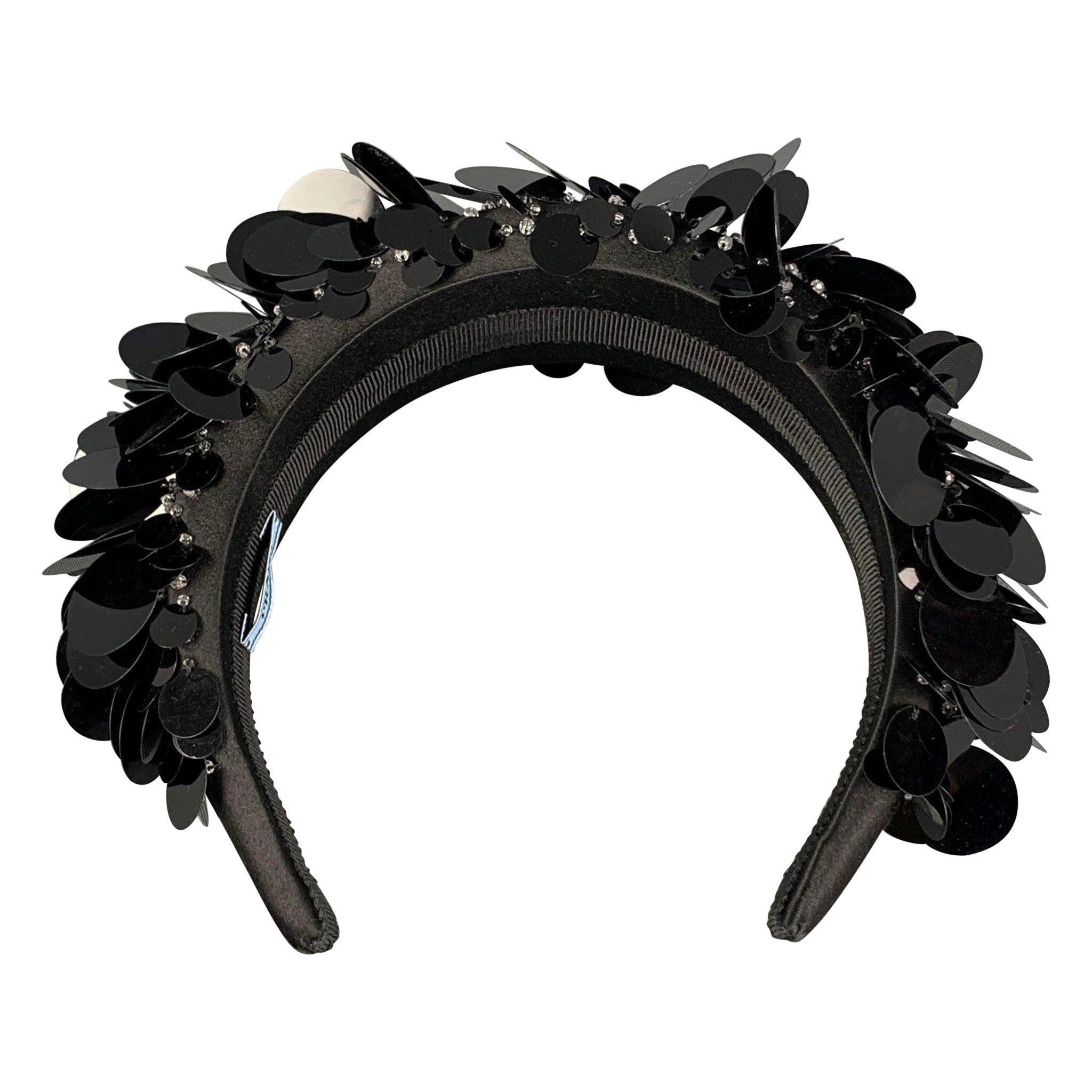 PRADA Black Silk Sequined Headband For Sale
