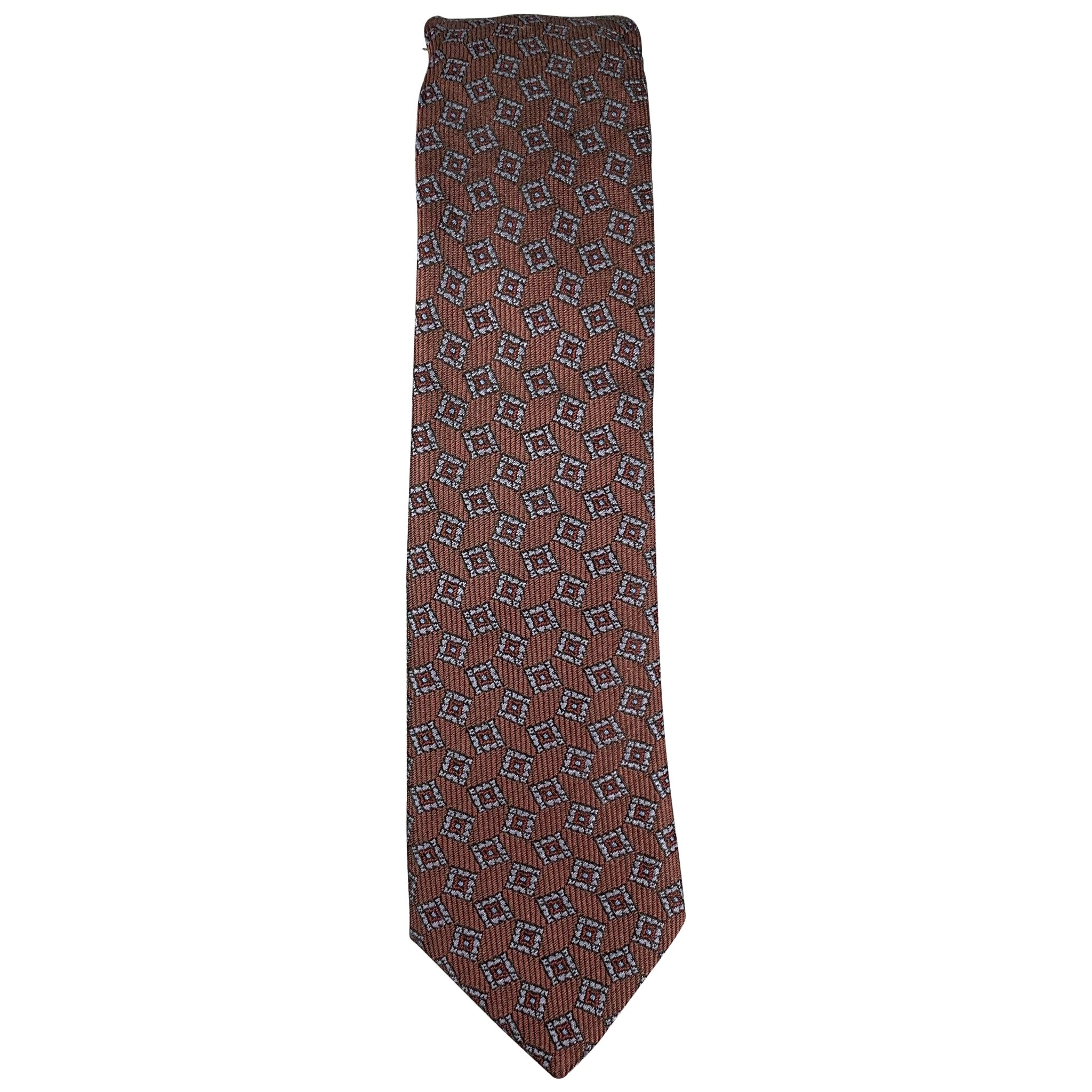 BURBERRY PRORSUM Brown Silk Print Skinny Tie For Sale